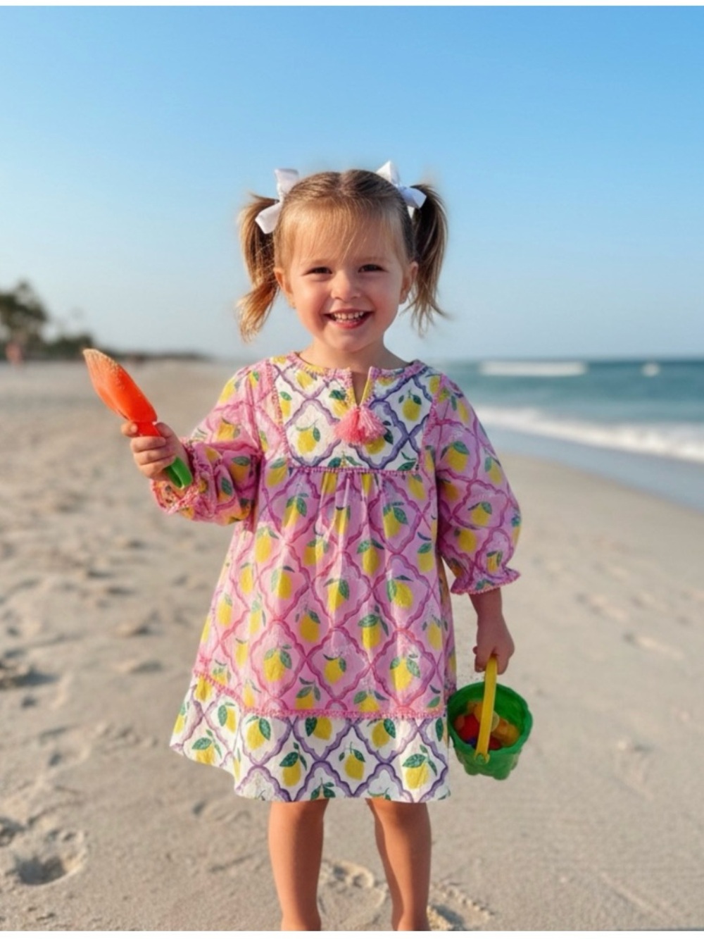 Mini Boden Pink and Yellow Lemon Print Dress